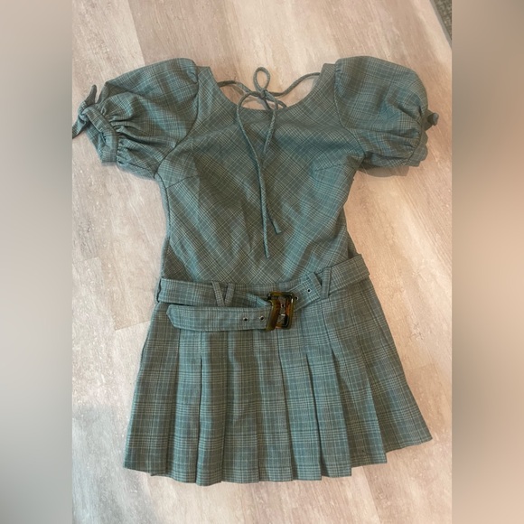 Free People Sevi Plaid Mini Dress - Green Combo Size XS NNT - Picture 3 of 10